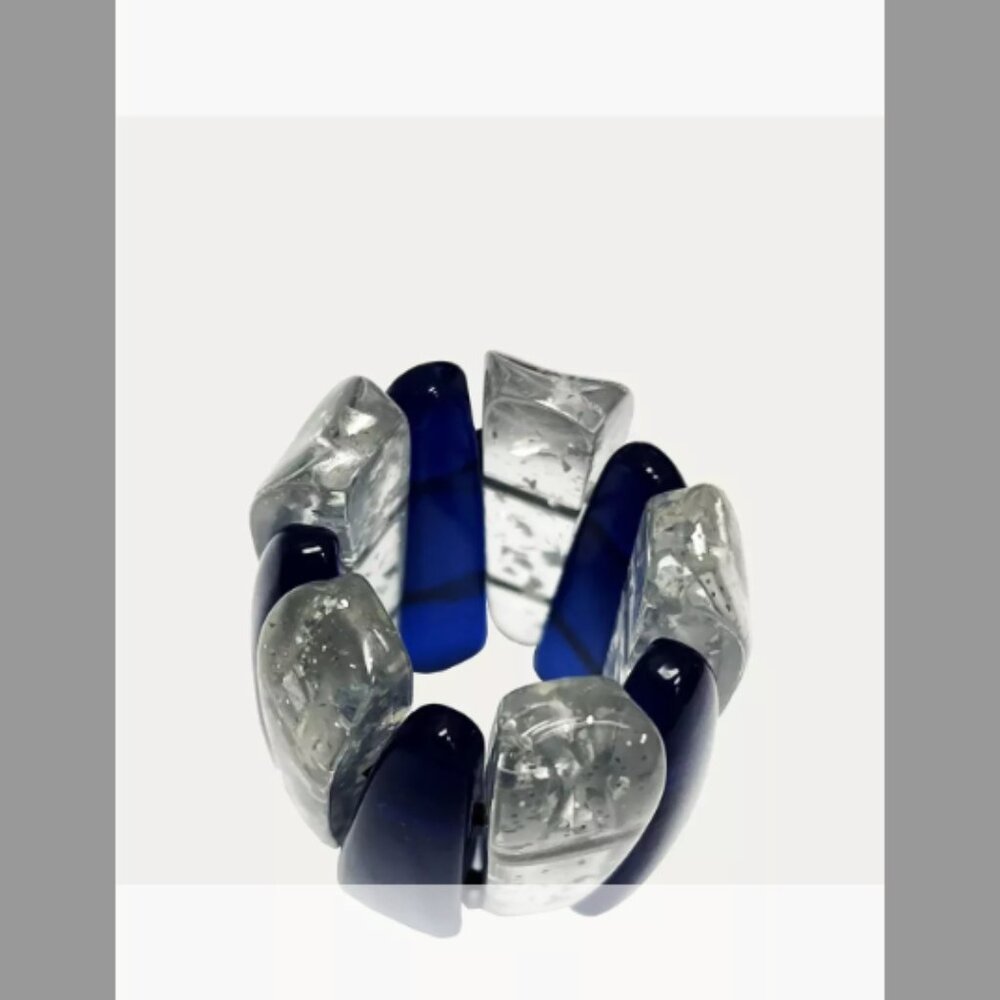 Nomi K Navy & Silver Leaf Acrylic Napkin Ring, Set of Four